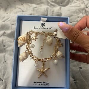 House of Harlow 1960 Gold and White Charm Bracelet
